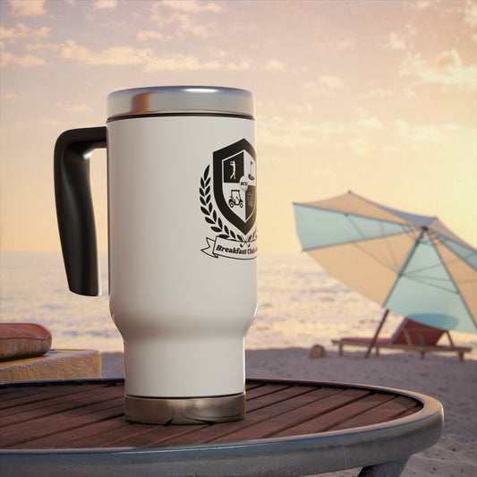 The "CJ" Breakfast Club Golf Travel Mug. "Black Tees" Logo. Stainless Steel Travel Mug with Handle, 14oz