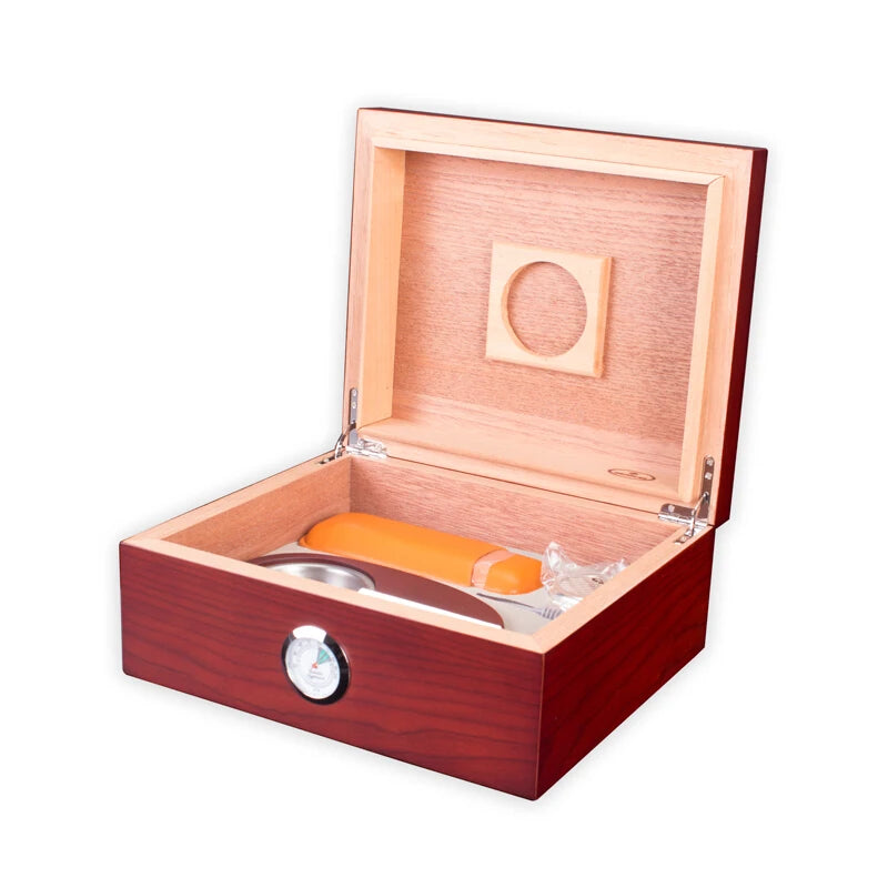 Cedar Wood Humidor Smoking Sets Cherry Black Cigar Storage Box with Cigar Ashtray Cutter Leather Case Gift Sets