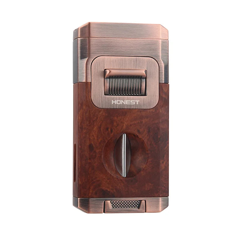 2024 Unique Cigar Lighter With V Cutter Cigar Holder Double Jet Flame Butane Refillable Torch Lighter Luxury Cigar Accessories