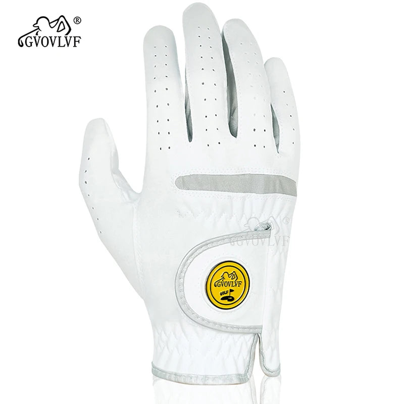 1pc Men Golf Glove Micro Soft Fabric Breathable Comfortable Fitting With Magnetic Marker Replaceable For Golfers White